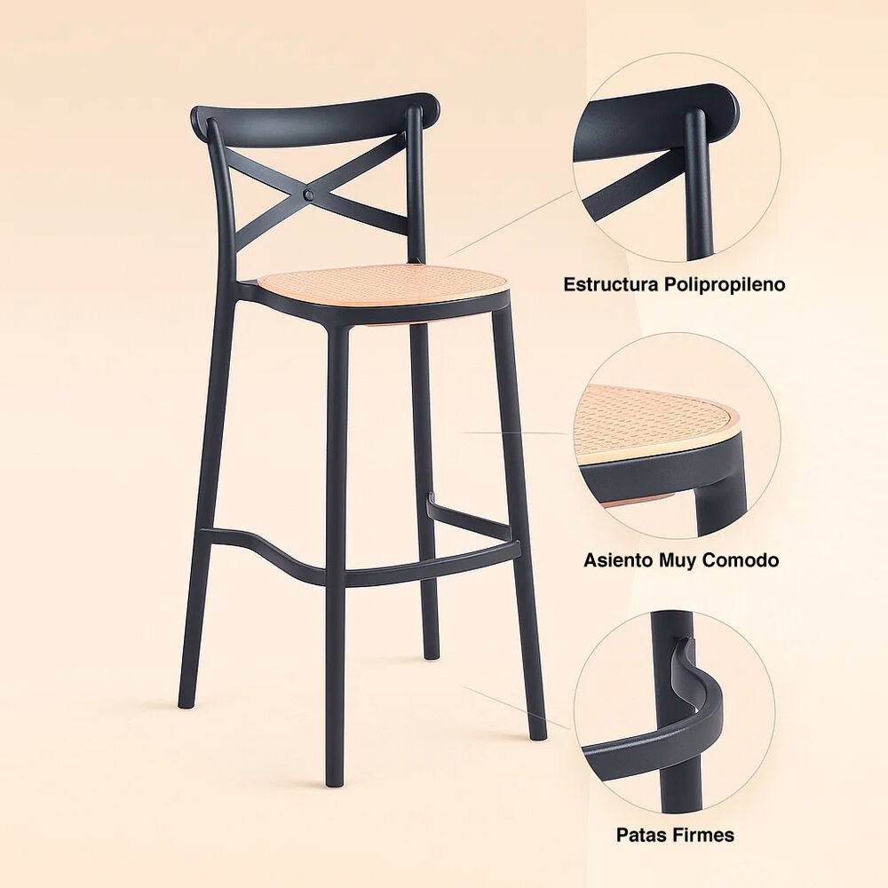 Taburete Crossback Danubio Piso De Bar O Terraza Exterior - Negro image number 4.0