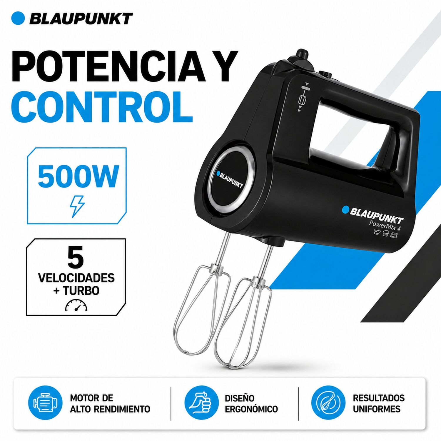 Batidora De Mano Power Mixer 500w De 5 Velocidades + Turbo image number 5.0