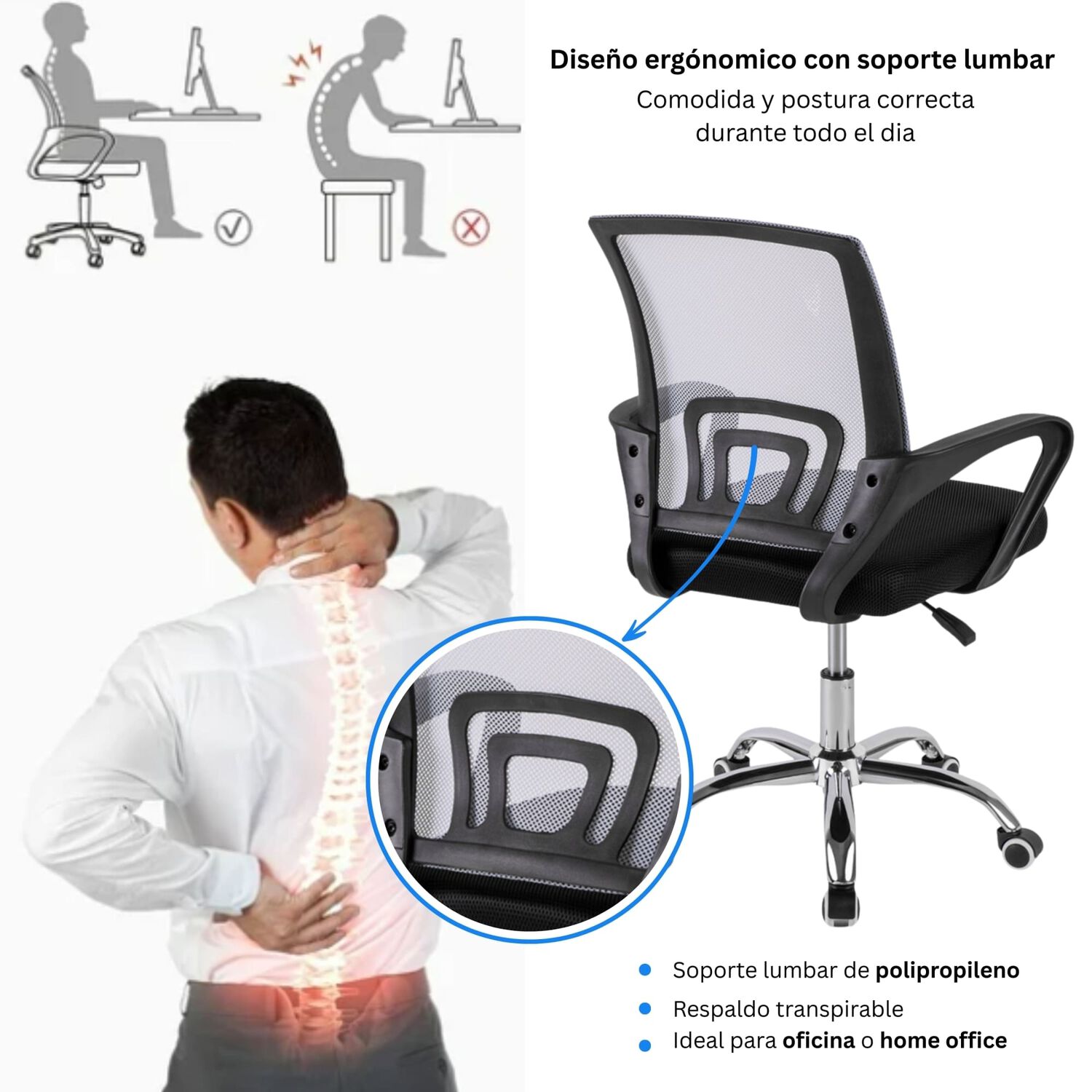 Combo Oficina New York 1 Escritorio Avellana + Silla Color Ergonomica Con Altura Ajustable image number 4.0