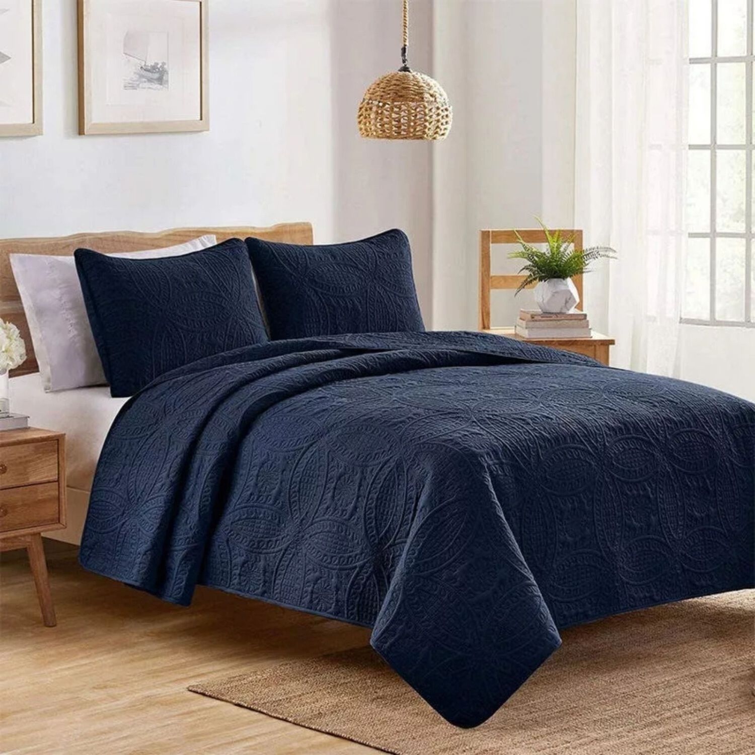Cubrecama Quilt Reversible Queen 228x228 Cm M&aacute;s Fundas Almohada Azul image number 2.0