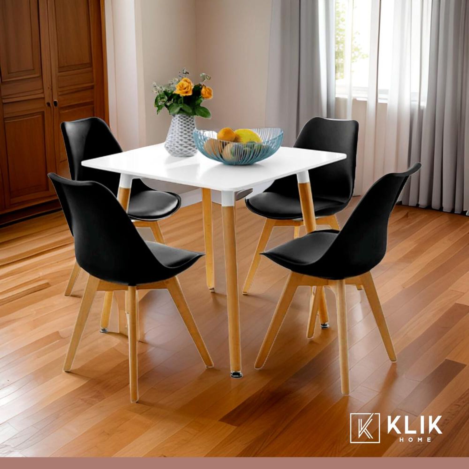 Comedor Mesa Eames Cuadrada Blanca + 4 Sillas Tulip Negras image number 7.0