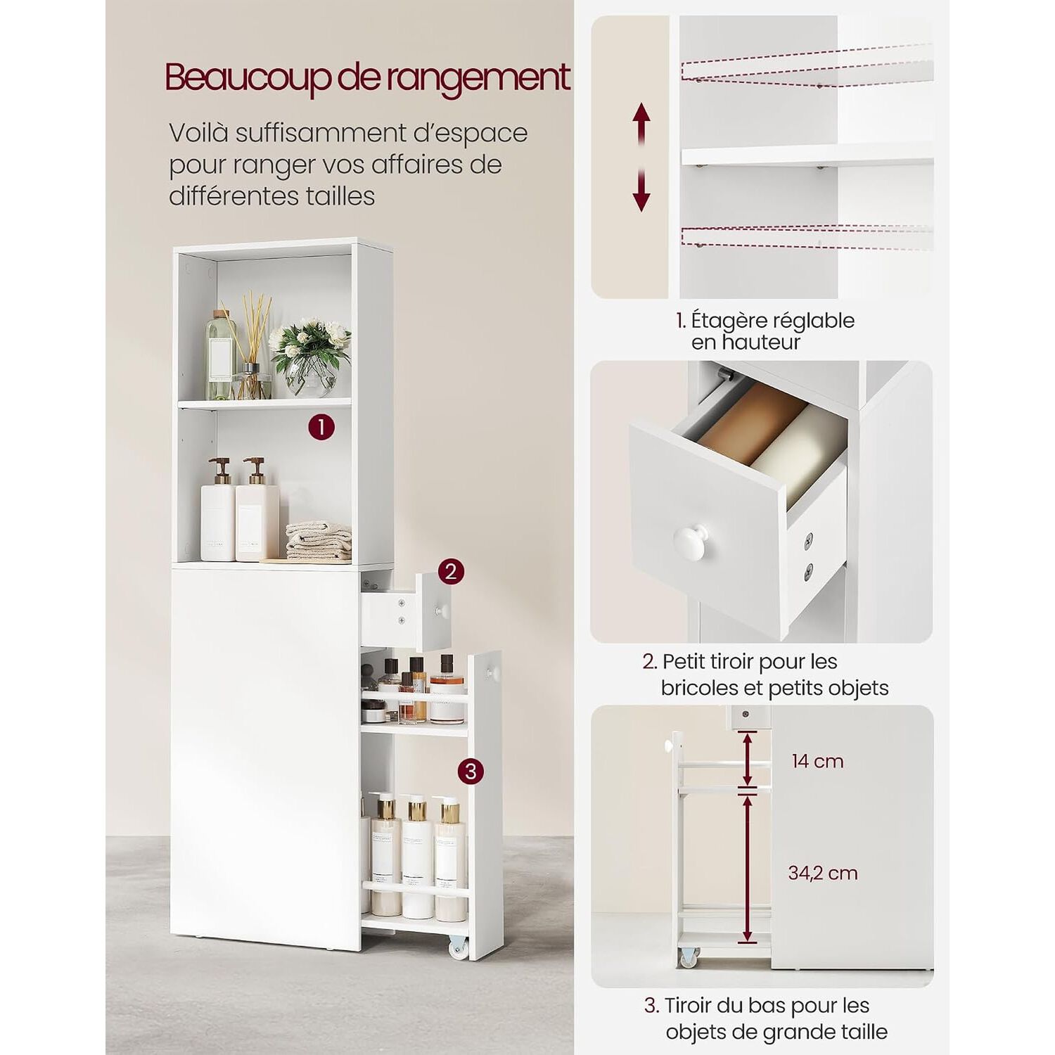 Gabinete Organizador Slim Ba&ntilde;o Cocina Con Caj&oacute;n Y Ruedas image number 3.0