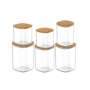 Set 6 Frascos Hermeticos Vidrio Despensa Tapa De Bambu