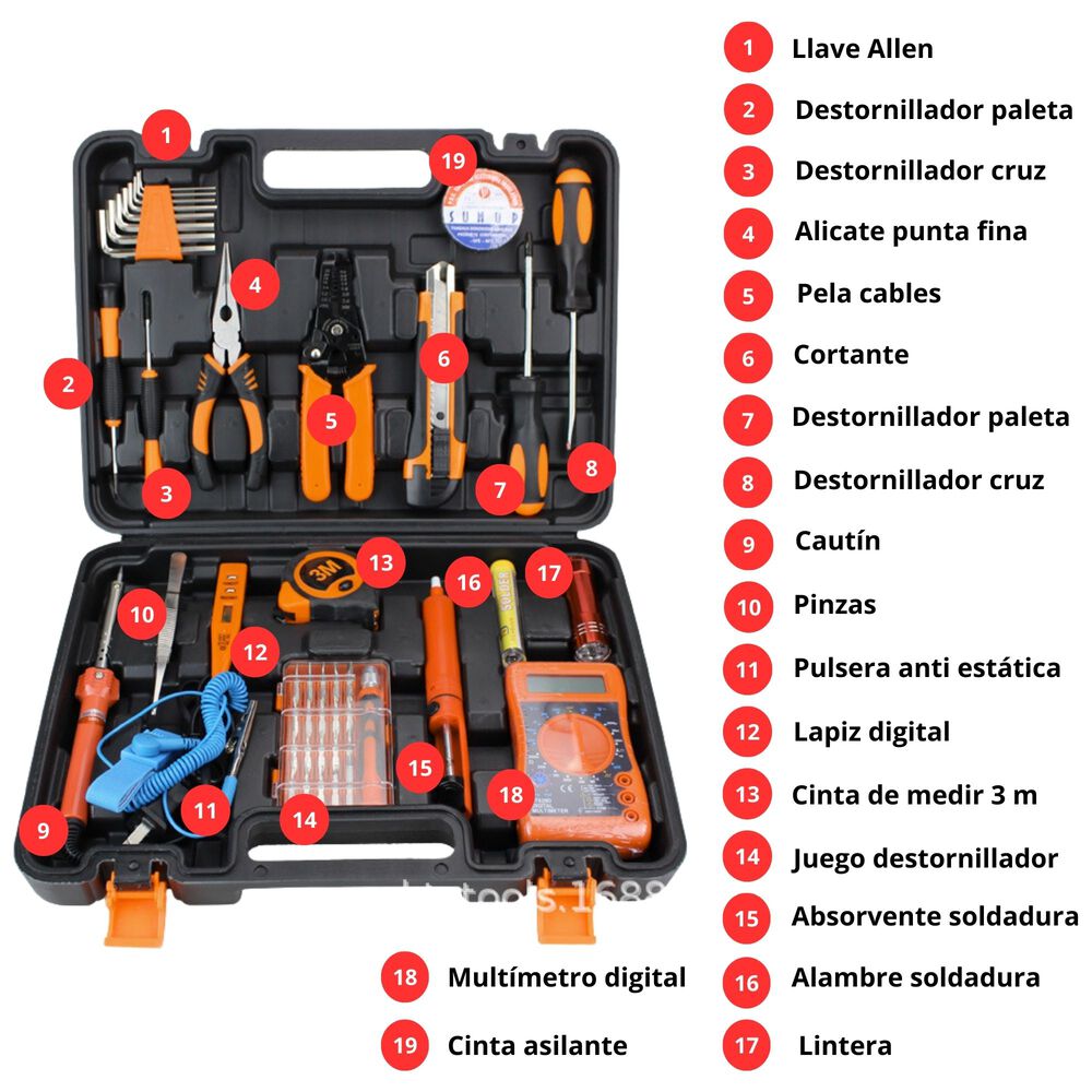 Set 31 Piezas Herramientas Electricista + Maletín Portátil image number 1.0