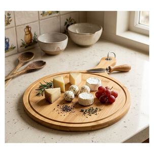 Bandeja Pizza Madera Bamb&uacute; Circular Asa Colgador 45cm