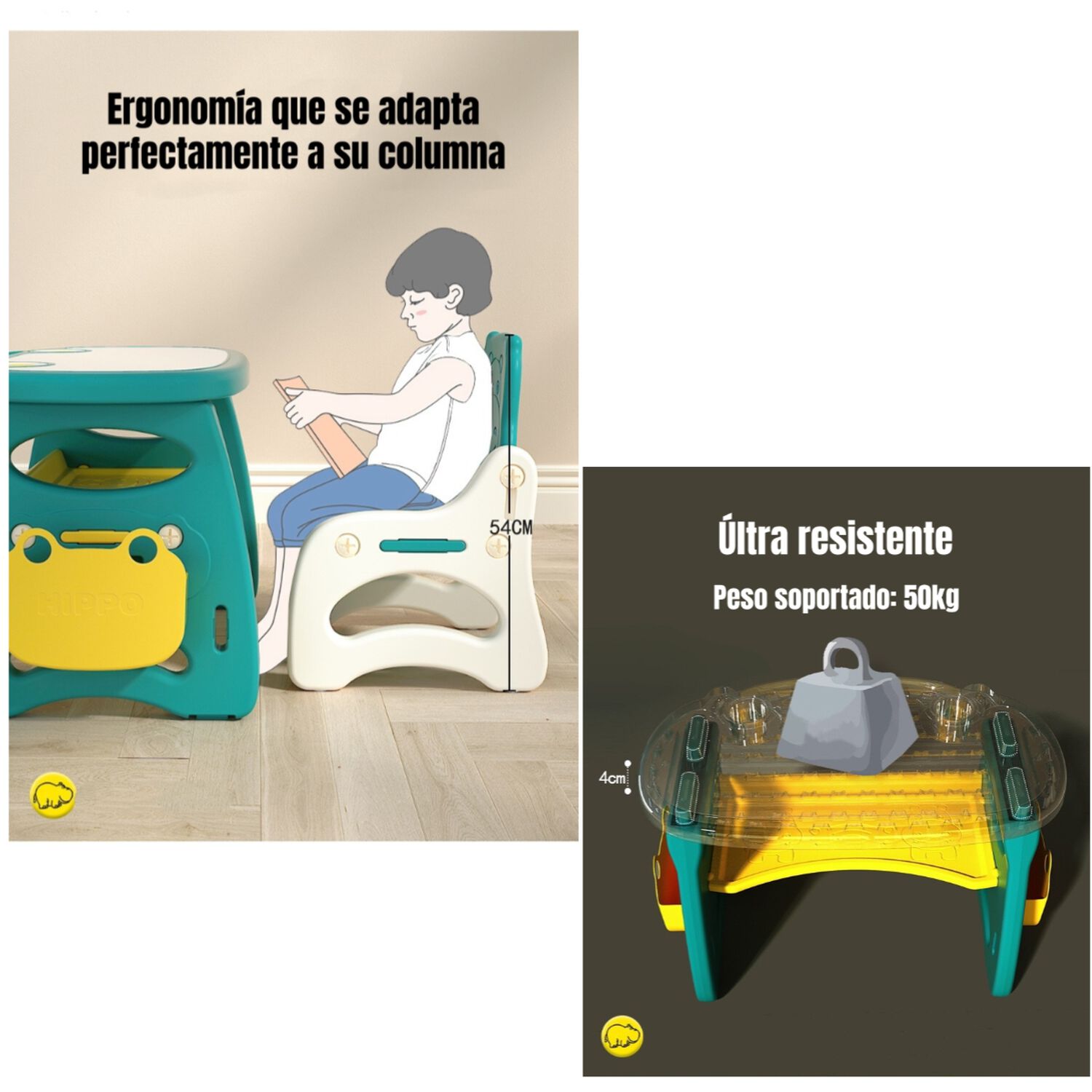 Mesa Con Silla Montessori Para Ni&ntilde;os Hipop&oacute;tamo Lubabycas image number 3.0