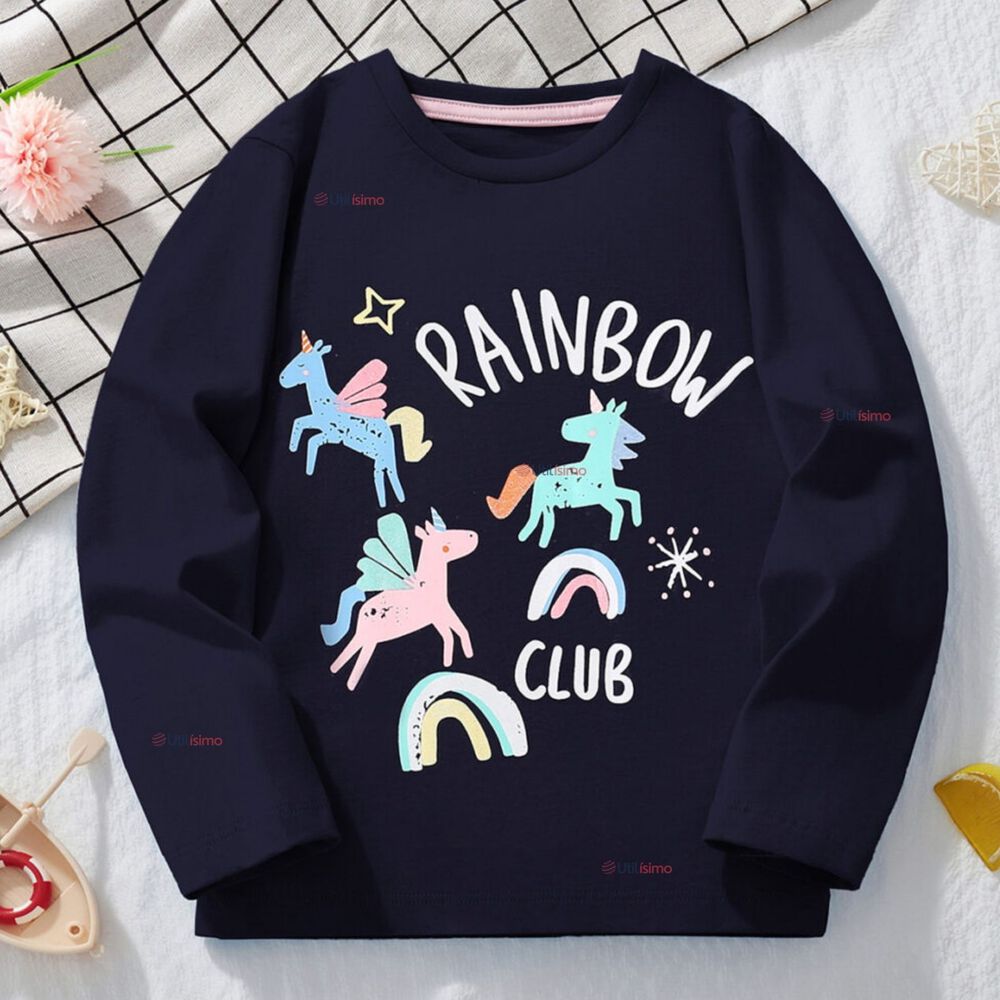 Polera Manga Larga Niña 100% Algodón Unicornios Negro Camiseta image number 0.0