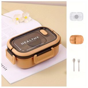 Fiambrera Bento Box Contenedor 1200 Ml + Salsera T&aacute;per Pl&aacute;stico Beige