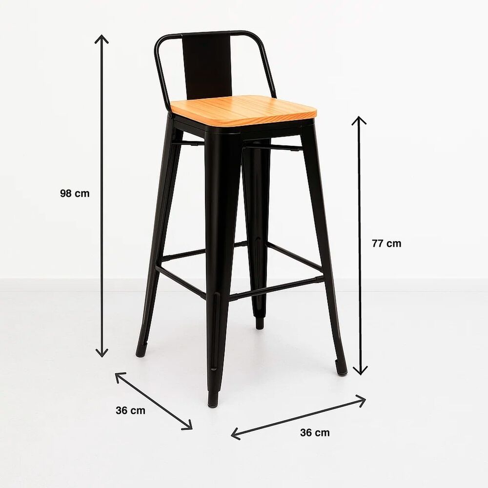 Pack De 4 Taburetes Tolix Con Asiento De Madera Clara - Negros image number 3.0