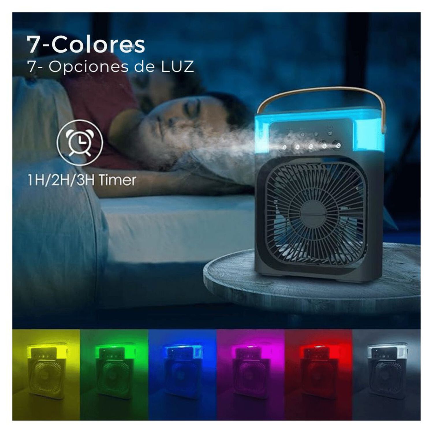 Climatizador Port&aacute;til Fr&iacute;o 4 En 1 Ventilador Humificador Enfriador Lampara Led 220v Usb Negro image number 6.0