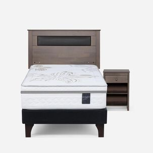 Cama Europea Rosen Art 4 / 1.5 Plazas / Base Normal  + Set Maderas Ferrara Gris
