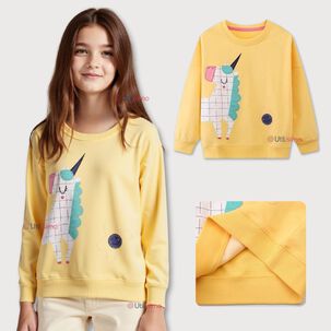 Poler&oacute;n Ni&ntilde;a Manga Larga 100% Algod&oacute;n Amarillo Unicornio