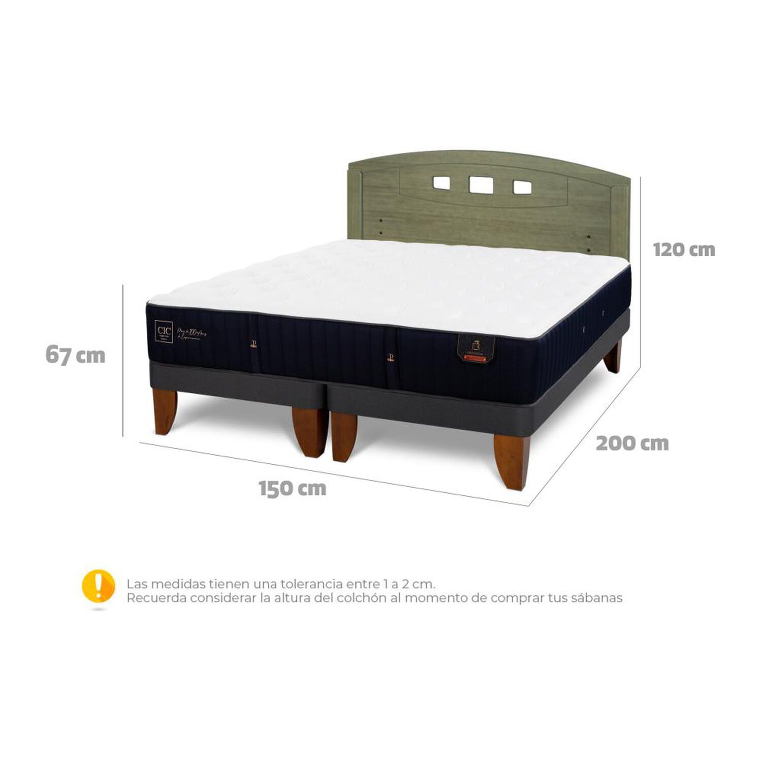 Cama Europea Cic Linea Premium / 2 Plazas / Base Dividida + Respaldo image number 6.0