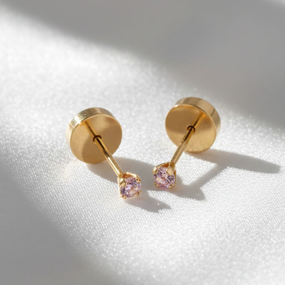 Aros Abridores Chispas 2mm N1 Oro 18k Circ&oacute;n Blanco A Presi&oacute;n Beb&eacute; Ni&ntilde;a Segundo Hoyo image number 3.0