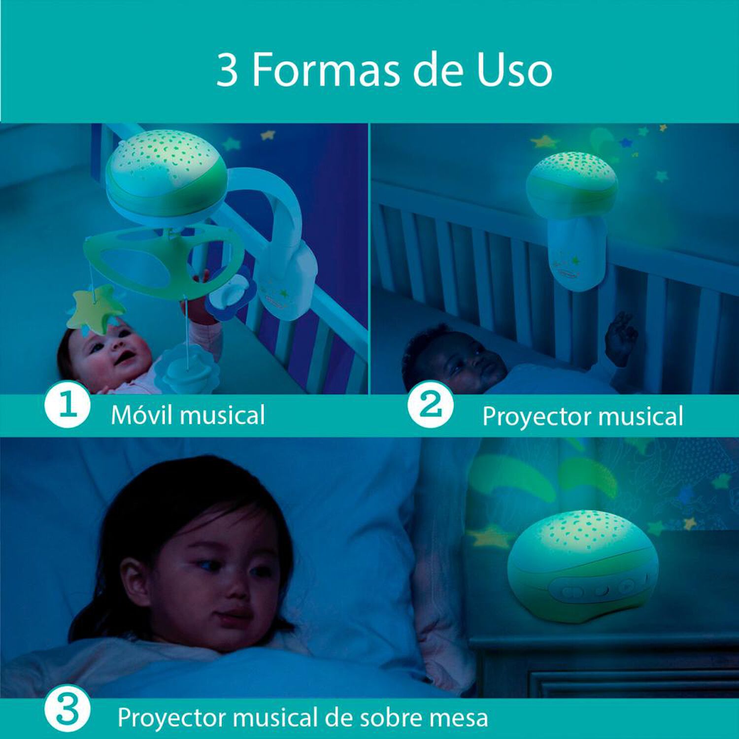 M&oacute;vil Proyector Musical Bebesit 3 En 1 Verde Infantino image number 4.0