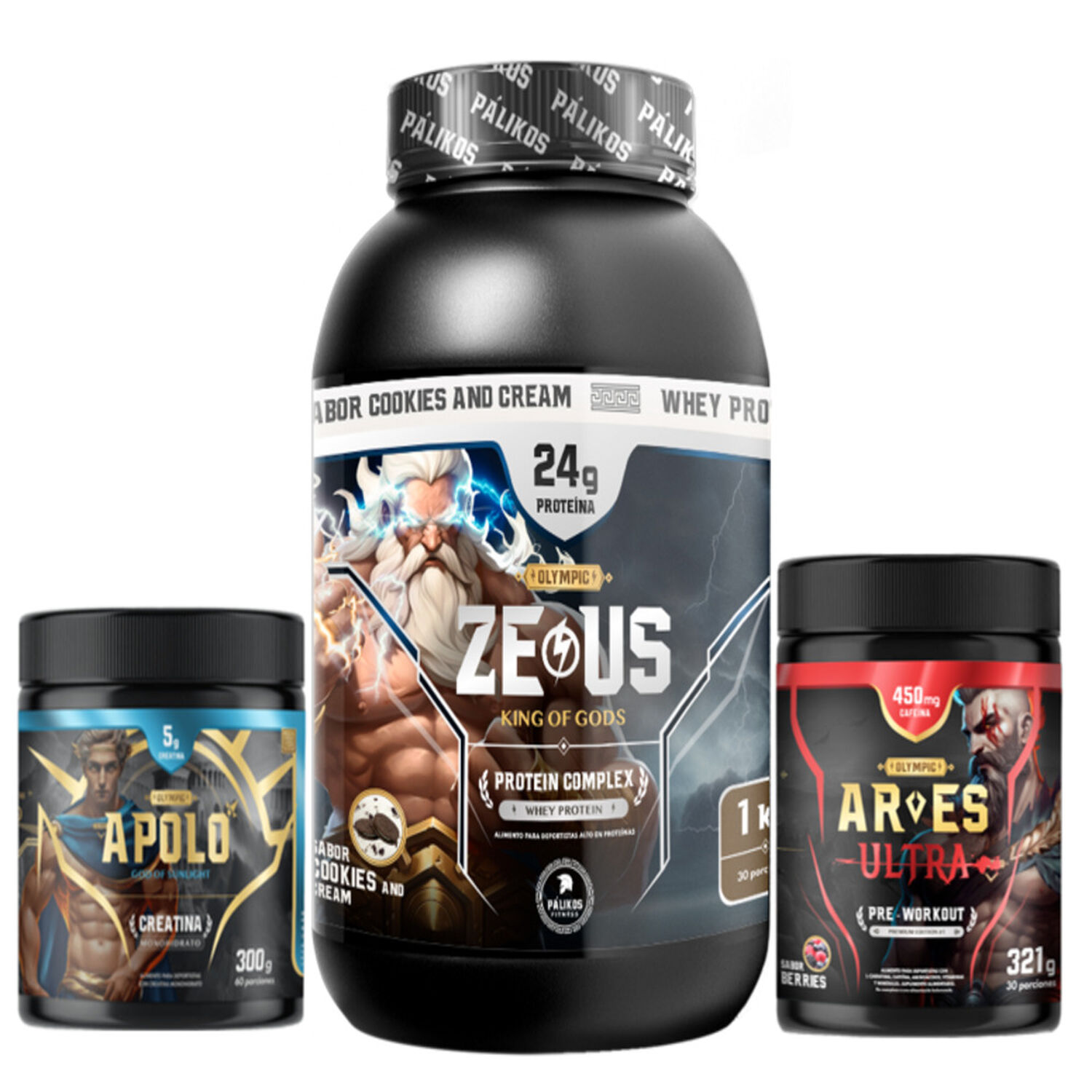 Pack Whey Protein Zeuscomplex 1 Kg + Creatina + Pre Entreno Cookies image number 0.0