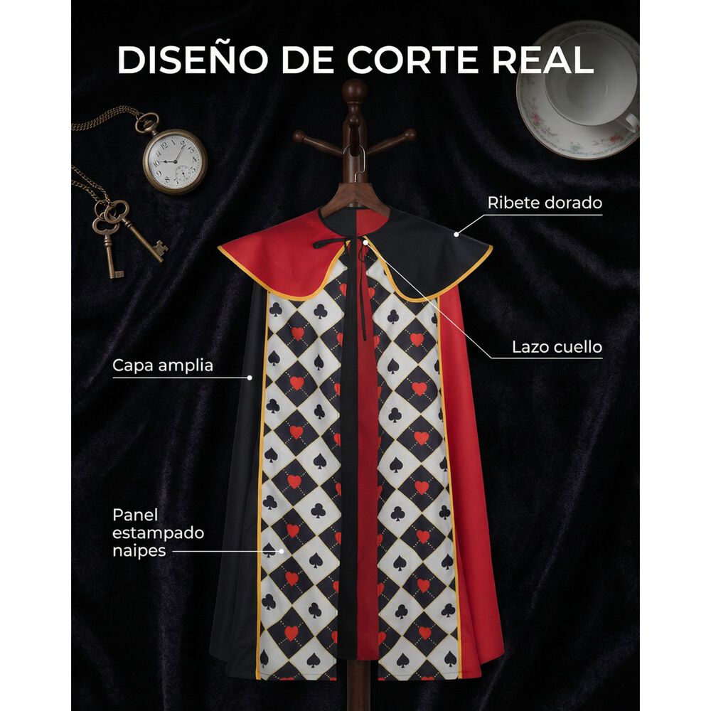 Disfraz T&uacute;nica Reina De Corazones Inspirada En Alicia En El Pa&iacute;s De Las Maravillas Para Cosplay Halloween Y Fiestas Tem&aacute;ticas image number 6.0