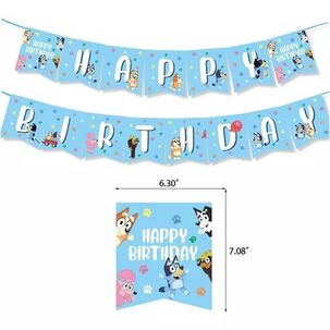 Pack Cumplea&ntilde;os Bluey Globos Toppers Cinta, Cotillon Y Mas