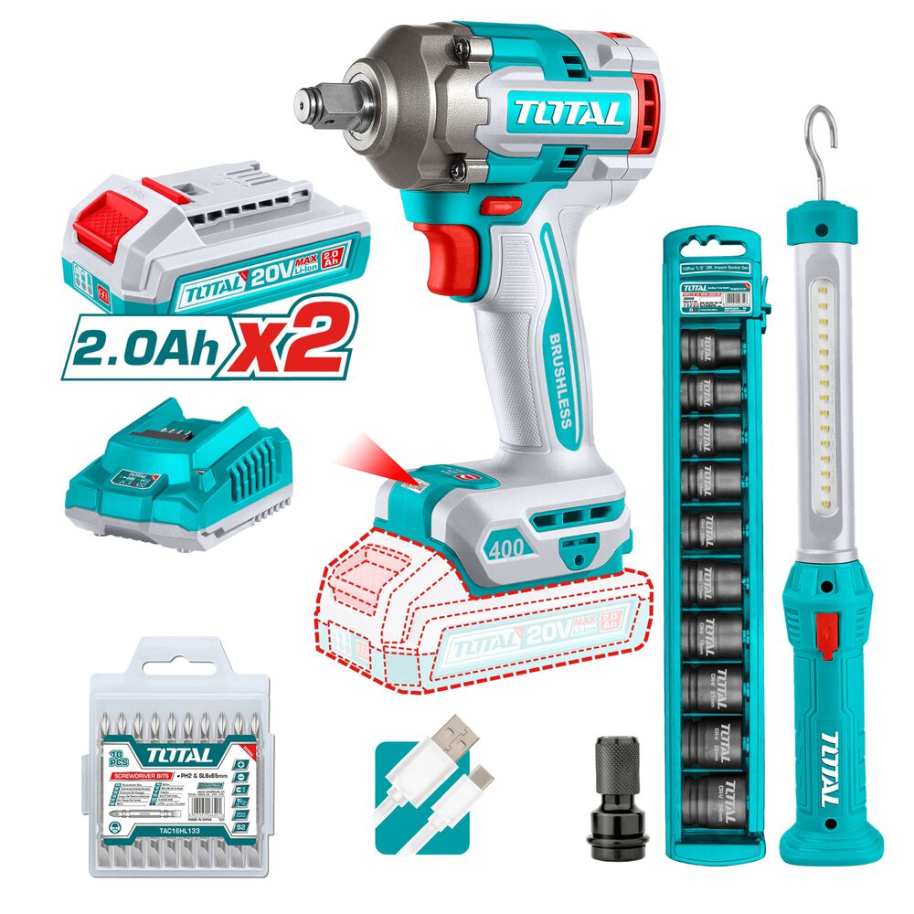 Kit Llave De Impacto Y Lampara 20v Con Dados Y Punta Total image number 0.0