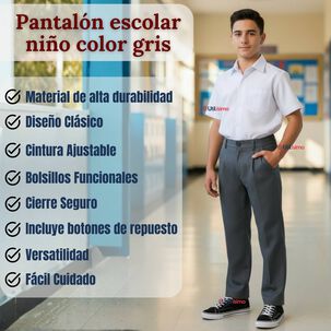 Pantal&oacute;n Escolar Colegio Cl&aacute;sico Gris Ni&ntilde;o Juvenil