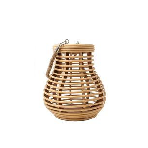 Porta Vela De Bamb&uacute; Tejido Con Asa De Cuerda Estilo R&uacute;stico
