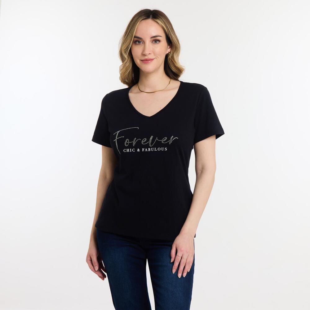 Polersa Lisa Texto Delantero Manga Corta Cuello V Mujer Geeps image number 0.0