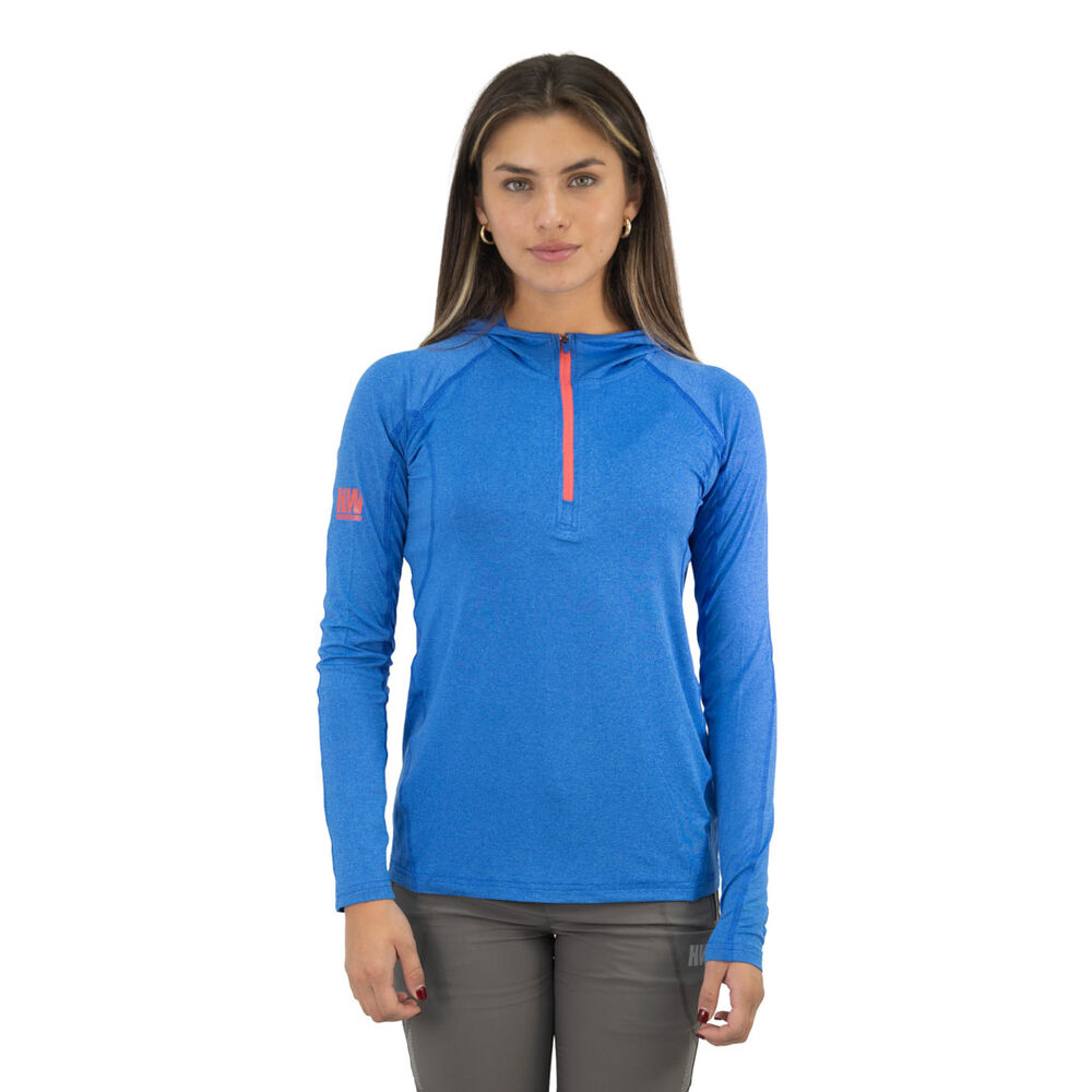 Polera Dry Fit Hw Spx C/ Gorro Manga Larga Mujer Elec Blue image number 0.0