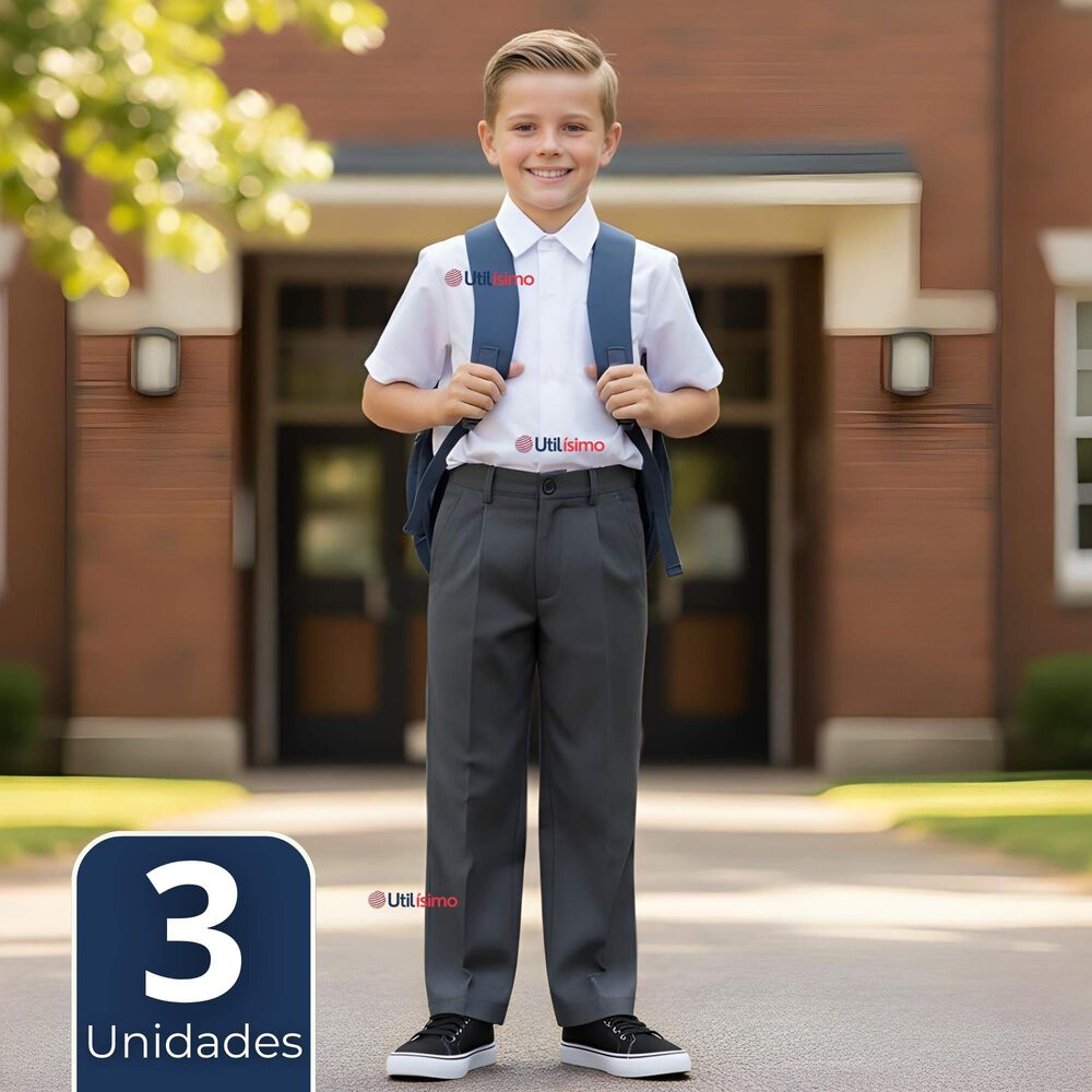 Pak 3 Pantal&oacute;n Escolar Colegio Cl&aacute;sico Gris Ni&ntilde;o Juvenil image number 0.0