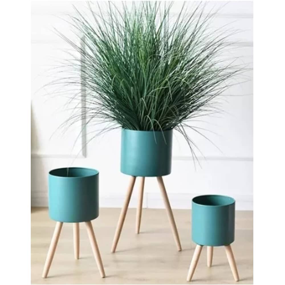 Set 3 Floreros Decorativos Met&aacute;licos Pedestal Maceteros image number 0.0