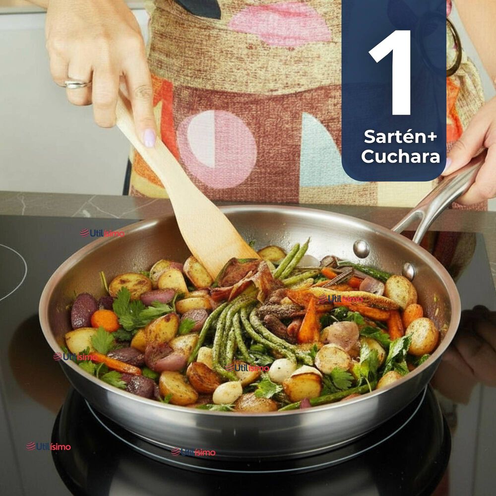 Sartén Acero Inoxidable Antiadherente 28cm +cuchara De Madera De Bambú image number 0.0