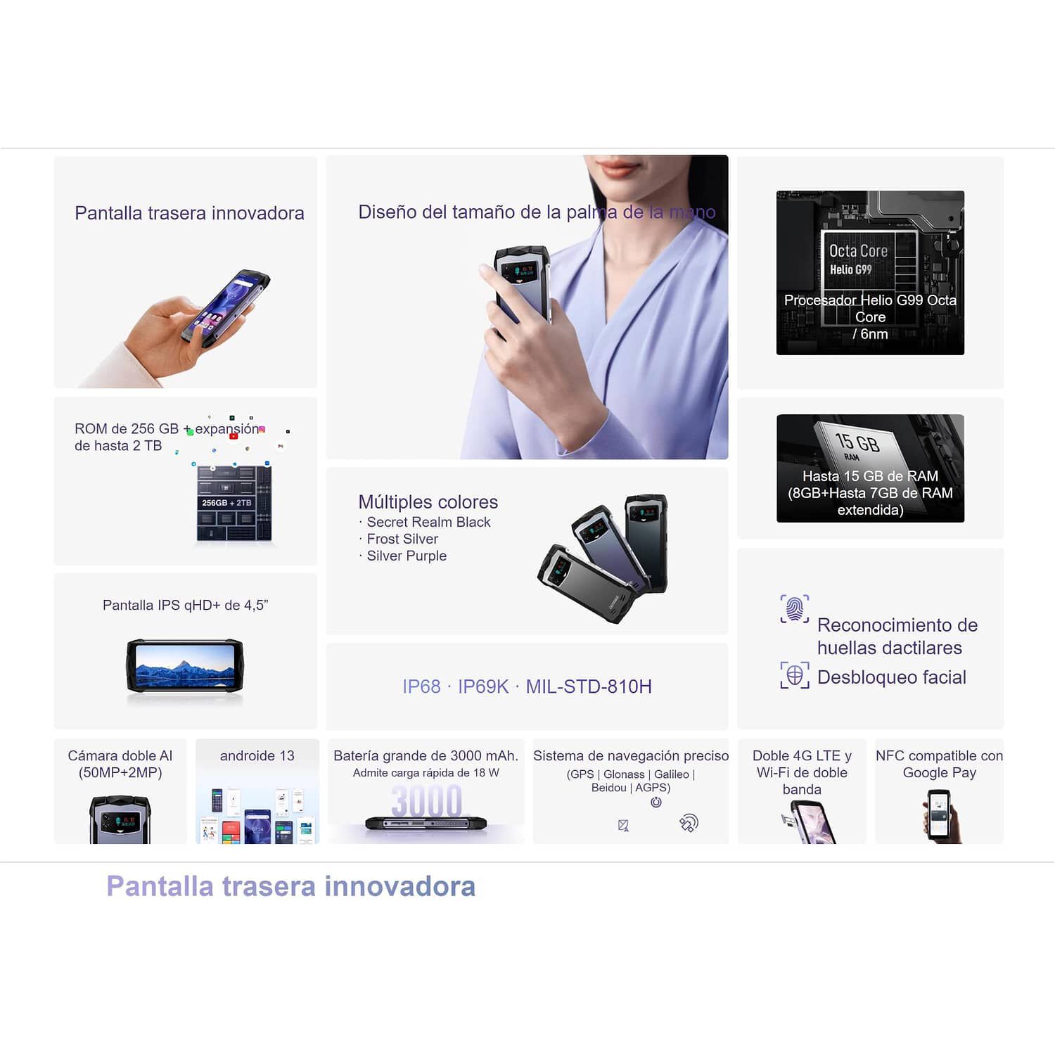 Celular Rugged Doogee Smini Resistente A Golpes, Polvo, Humedad Y Agua / Graba Videos En 2k, Nfc, Pantalla Trasera, Peque&ntilde;o, Radio Fm image number 5.0