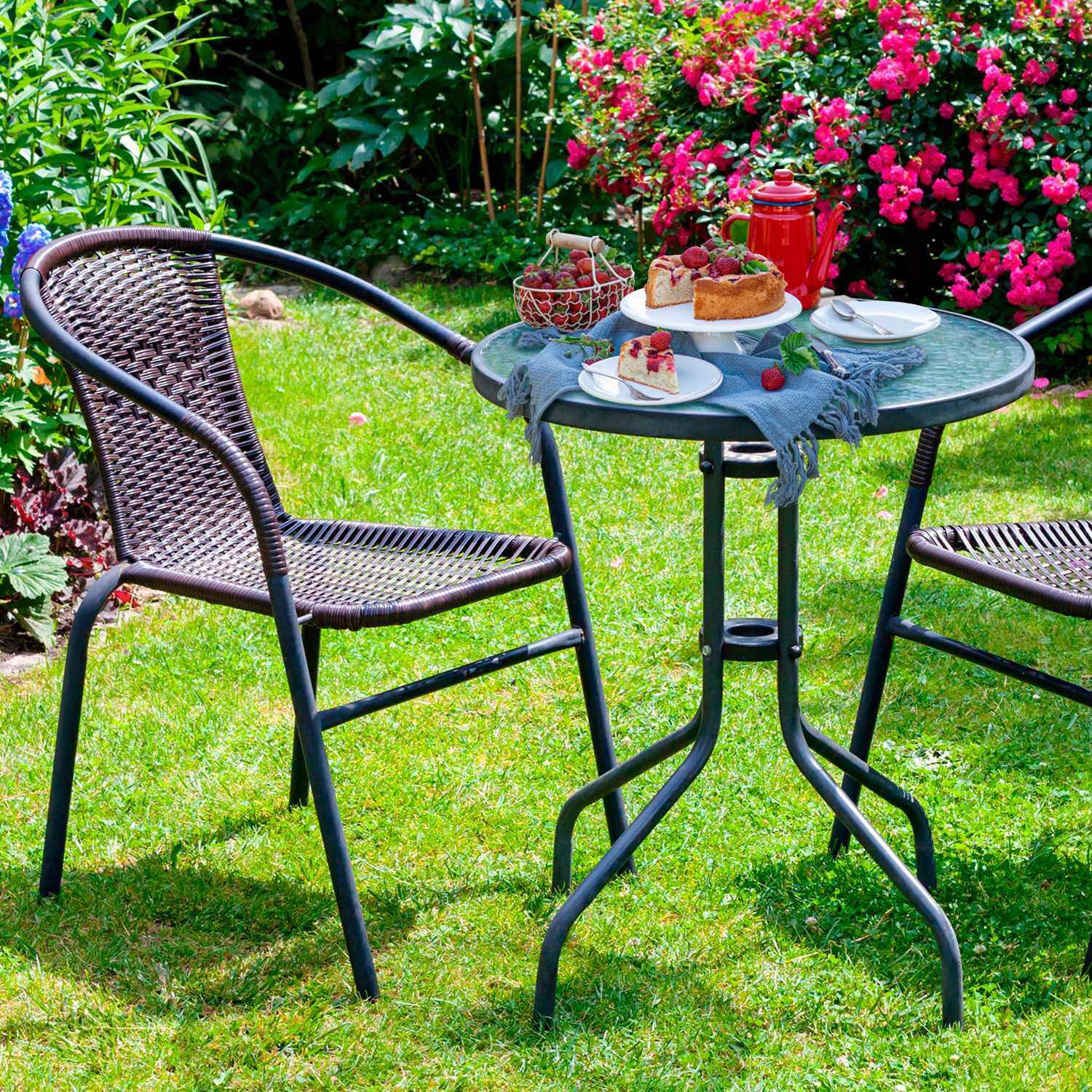 Mesa De Terraza De Vidrio Y Acero 70x60cm Negra image number 5.0