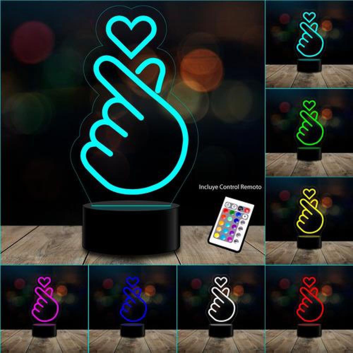 Ilusi&oacute;n Led 3d Coraz&oacute;n Coreano K-pop Dedos C/remoto Colores image number 1.0
