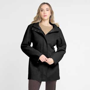 Abrigo Regular Cuello Alto Con Capucha Con Pelos Mujer Lesage