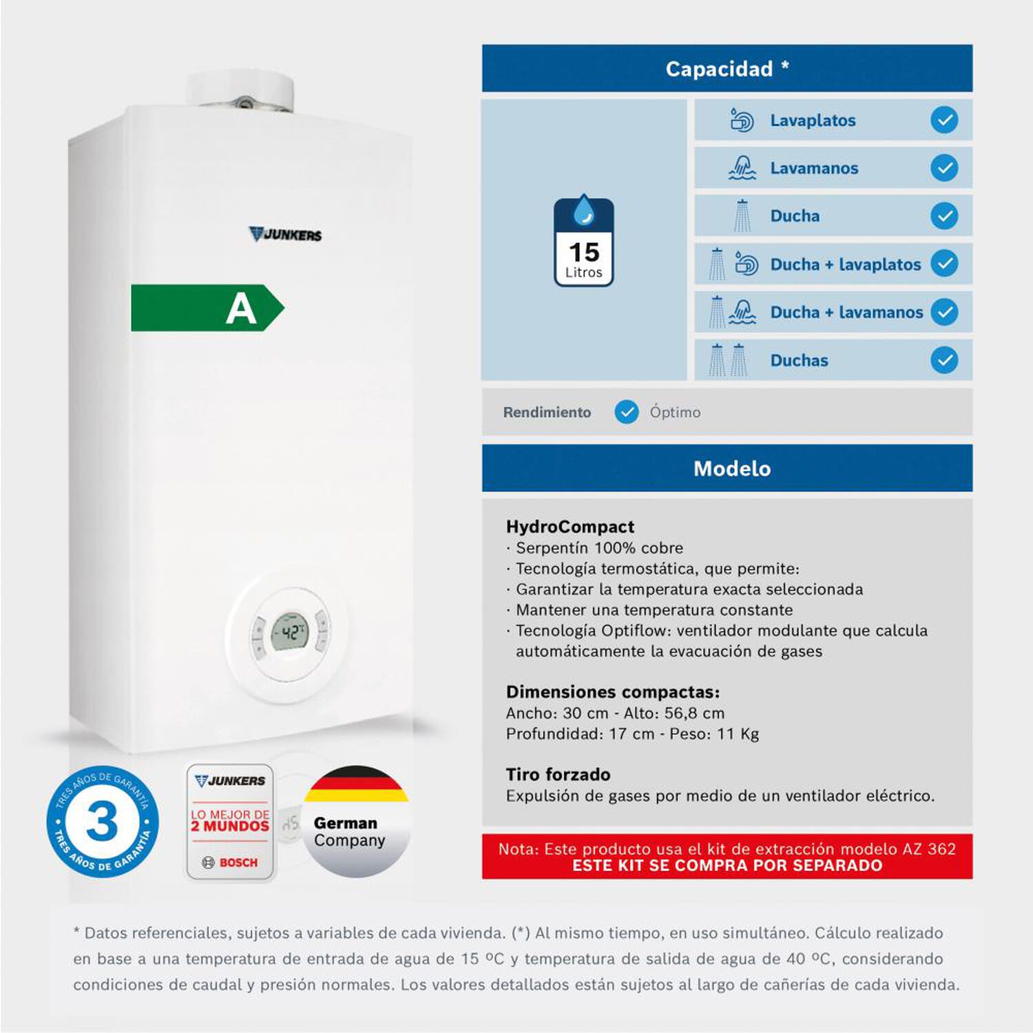 Calefont Junkers Hydrocompact  / Tiro Forzado / Gas Licuado  / 15 Litros image number 2.0
