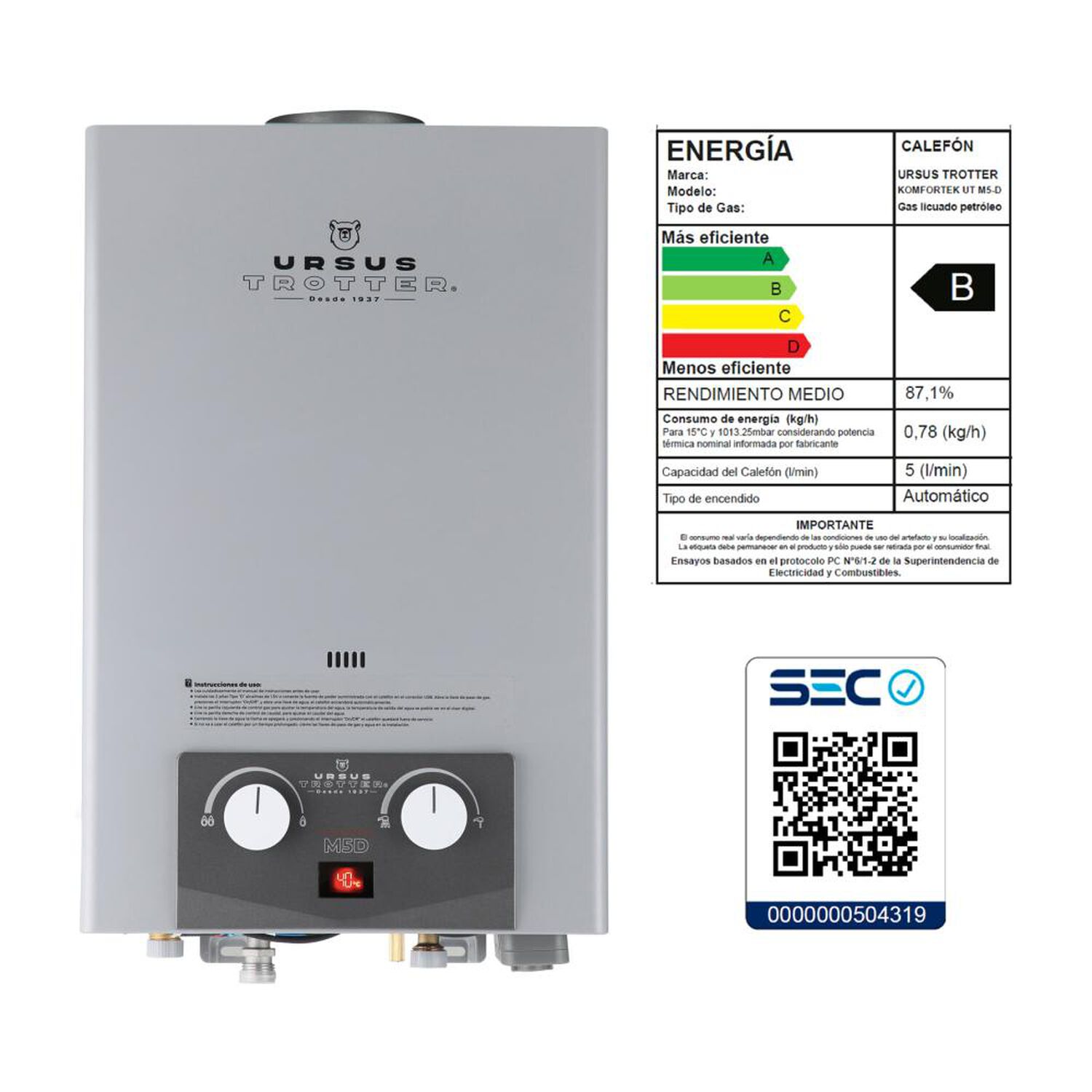 Calefont Ursus Trotter Komfortek UT M5-D GL / Tiro Natural / Gas Licuado  / 5 Litros image number 4.0