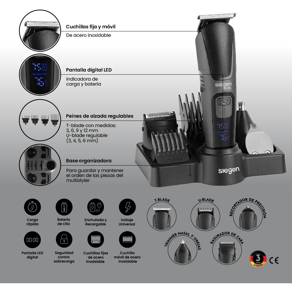 Corta Pelo Multistyler Siegen SG-8525, 5 en 1, Carga Rápida + Base Organizadora image number 6.0
