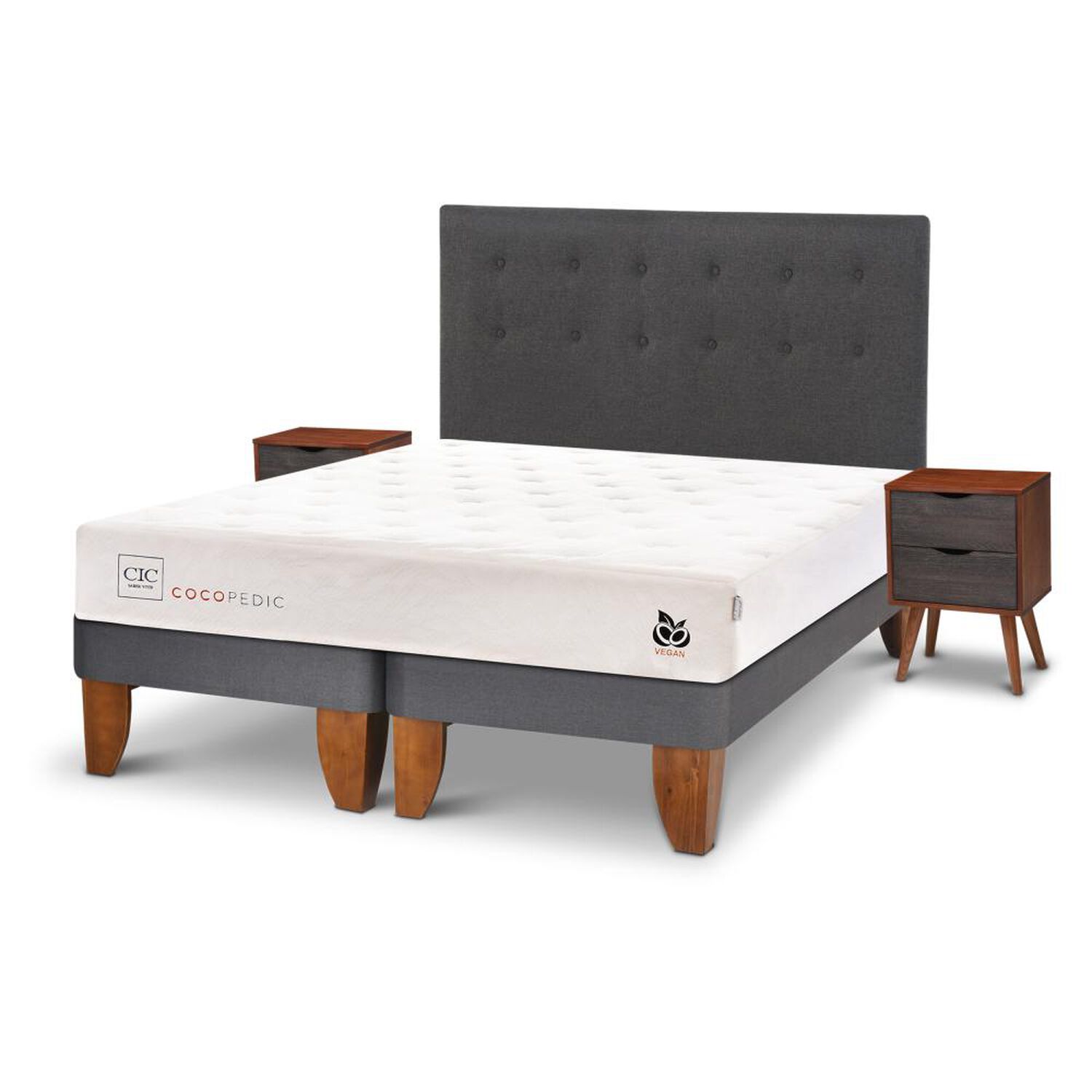 Cama Europea Cic Cocopedic / 2 Plazas / Base Dividida + Set De Maderas image number 1.0