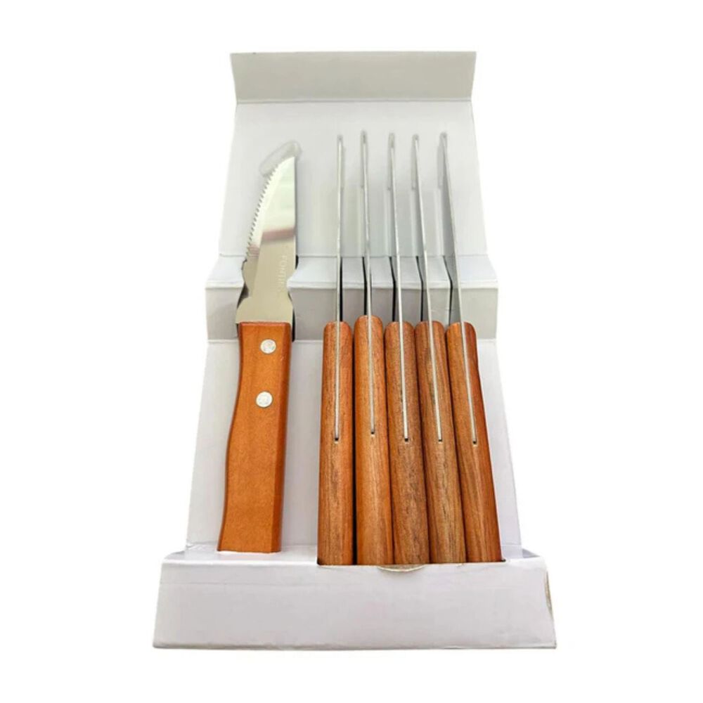 Set 6 Cuchillos Parrilleros De 22cm Acero Mango Madera image number 2.0