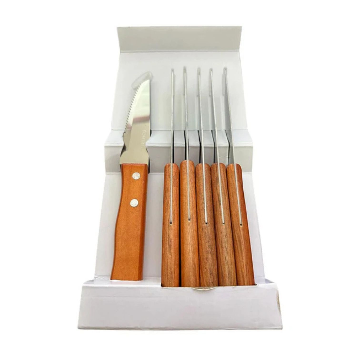 Set 6 Cuchillos Parrilleros De 22cm Acero Mango Madera image number 2.0