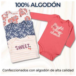 Pack 4 Bodys Niña Manga Larga Tedmimak 100% Algodón Floral Baby Pack 4 Bodys Niña Manga Larga Tedmimak 100% Algodón Floral Baby