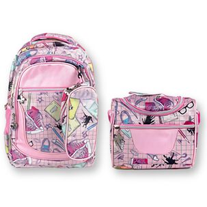 Pack Mochila Lonchera Estuche 45cm Juvenil Y Escolar Girls Geometric Pink