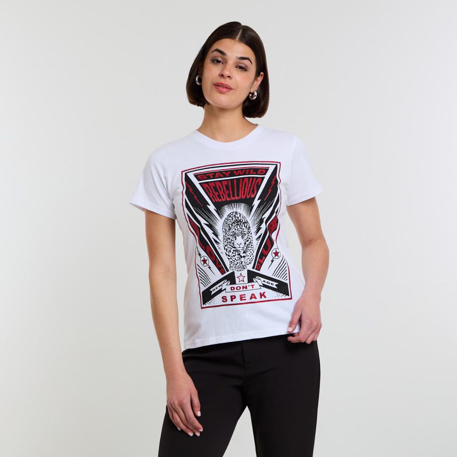 Polera Print Folia Tigre Manga Corta Cuello Redondo Mujer Rolly Go image number 0.0