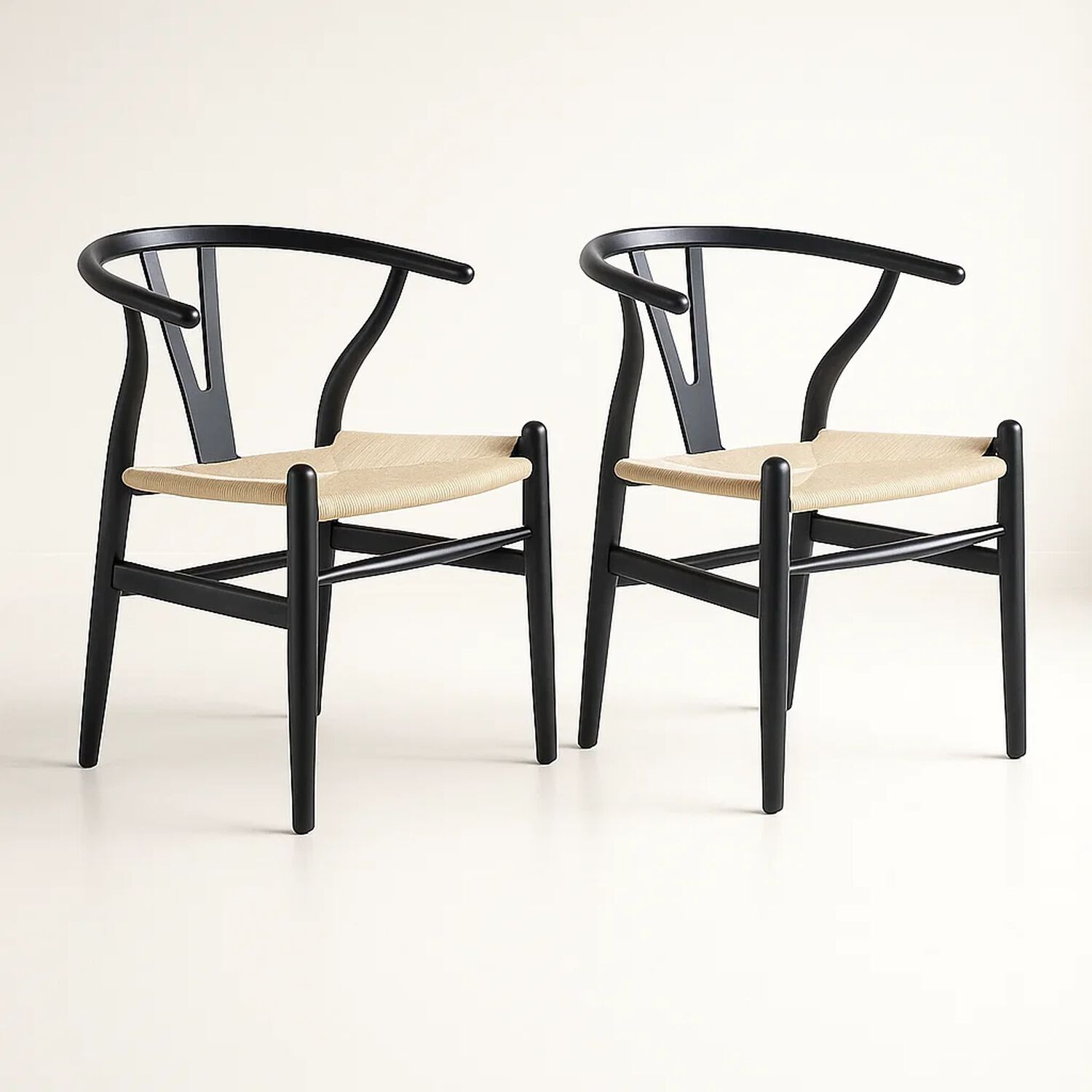 Pack 2 Sillas Wishbone Madera Asiento Claro - Negra image number 0.0