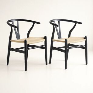 Pack 2 Sillas Wishbone Madera Asiento Claro - Negra