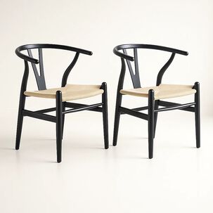 Pack 2 Sillas Wishbone Madera Asiento Claro - Negra Pack 2 Sillas Wishbone Madera Asiento Claro - Negra