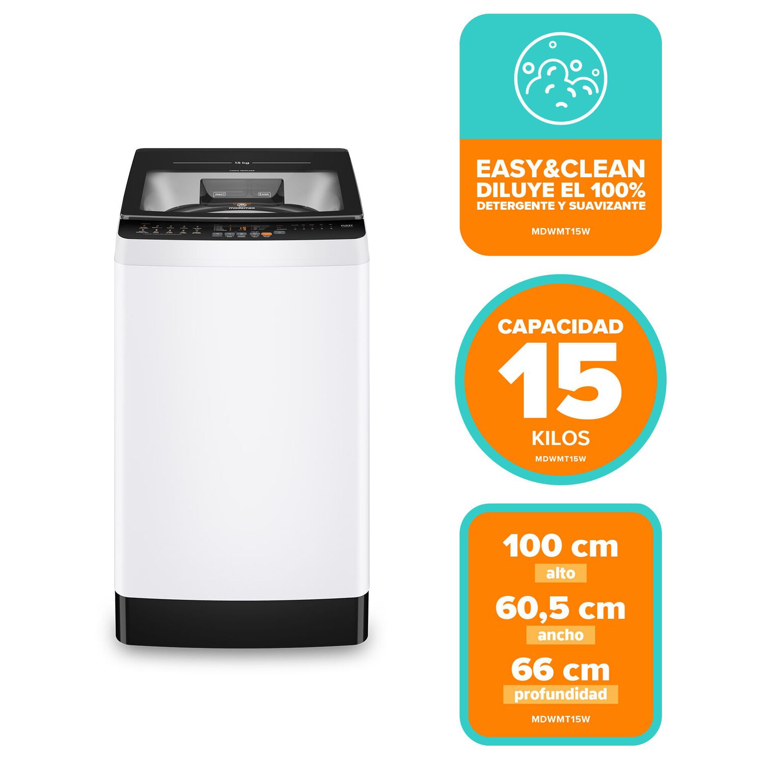 Lavadora Autom&aacute;tica 15kg Carga Superior Mdwmt15w Blanca image number 2.0