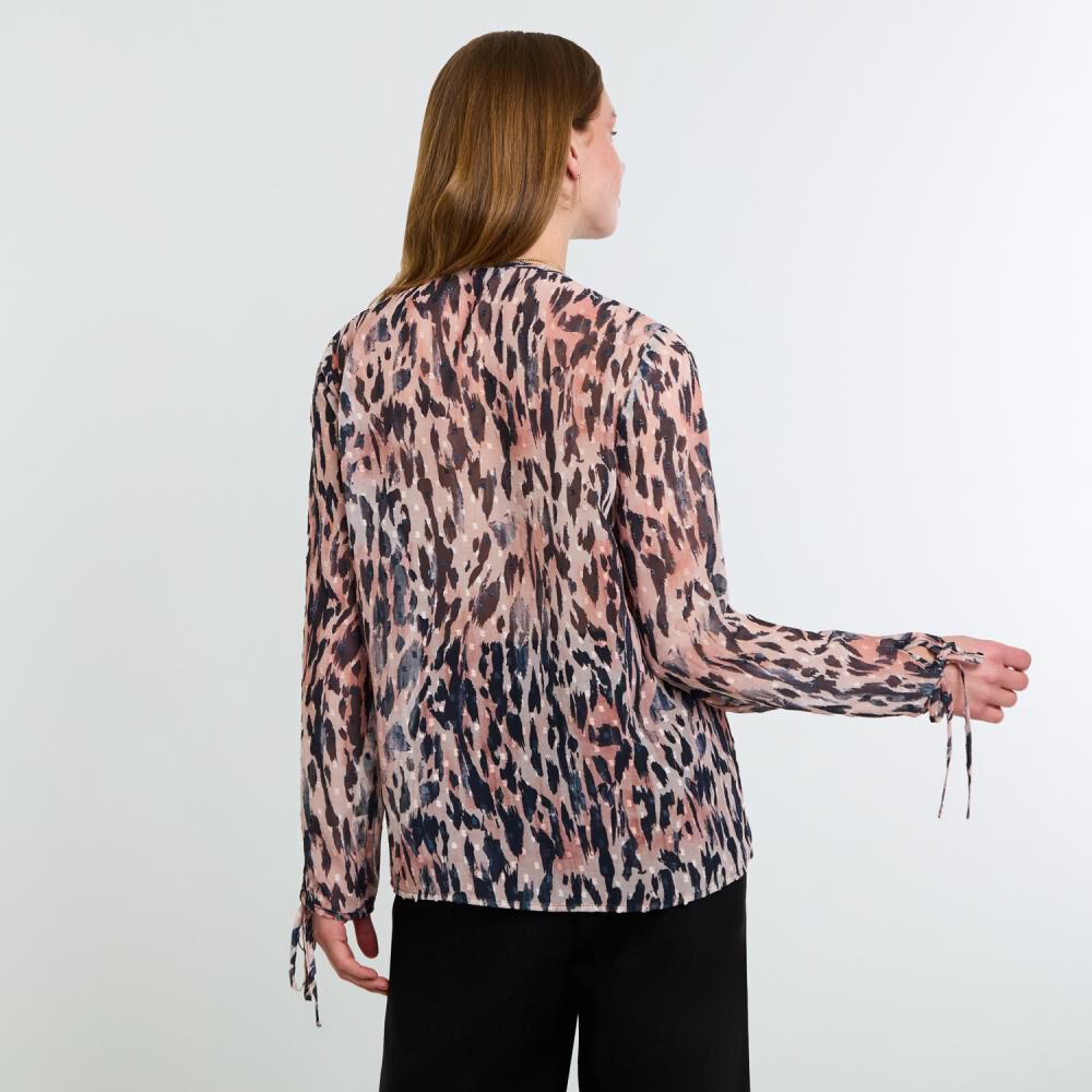 Blusa Pinteada Con Aplicación De Vuelo Manga Larga Cuello V Mujer Lesage image number 3.0