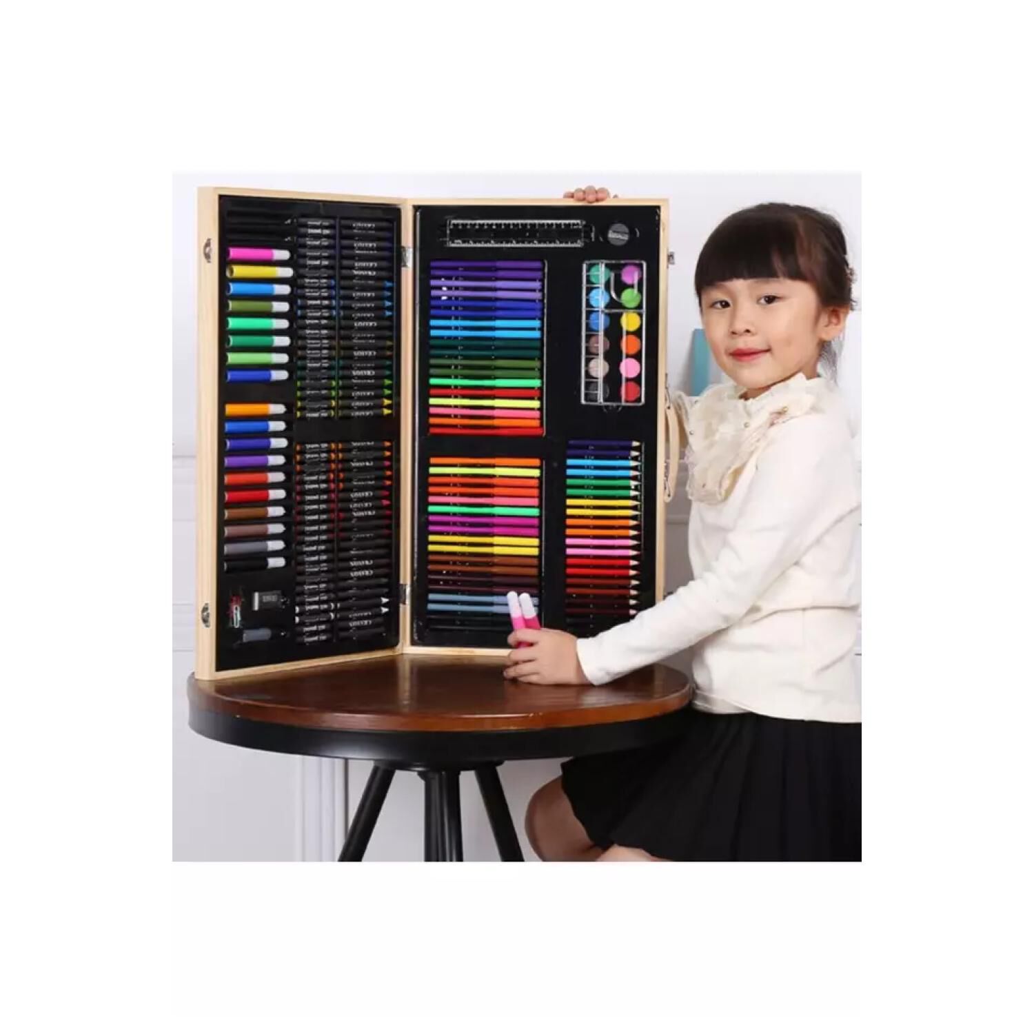 Set 180 Lapices Para Colorear Con Maleta De Madera Infantil image number 2.0