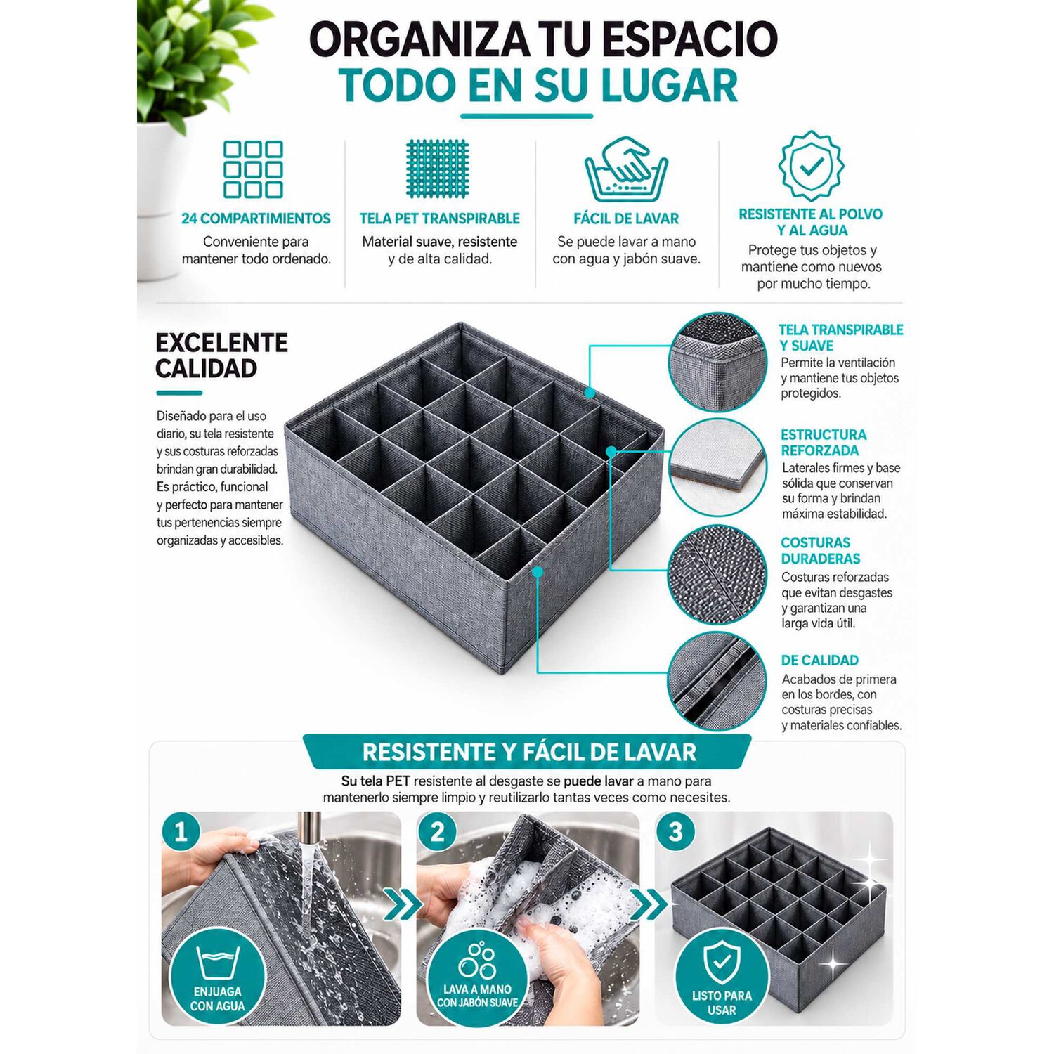 Organizador De Ropa Interior Y Calcetines 24 Compartimentos image number 4.0